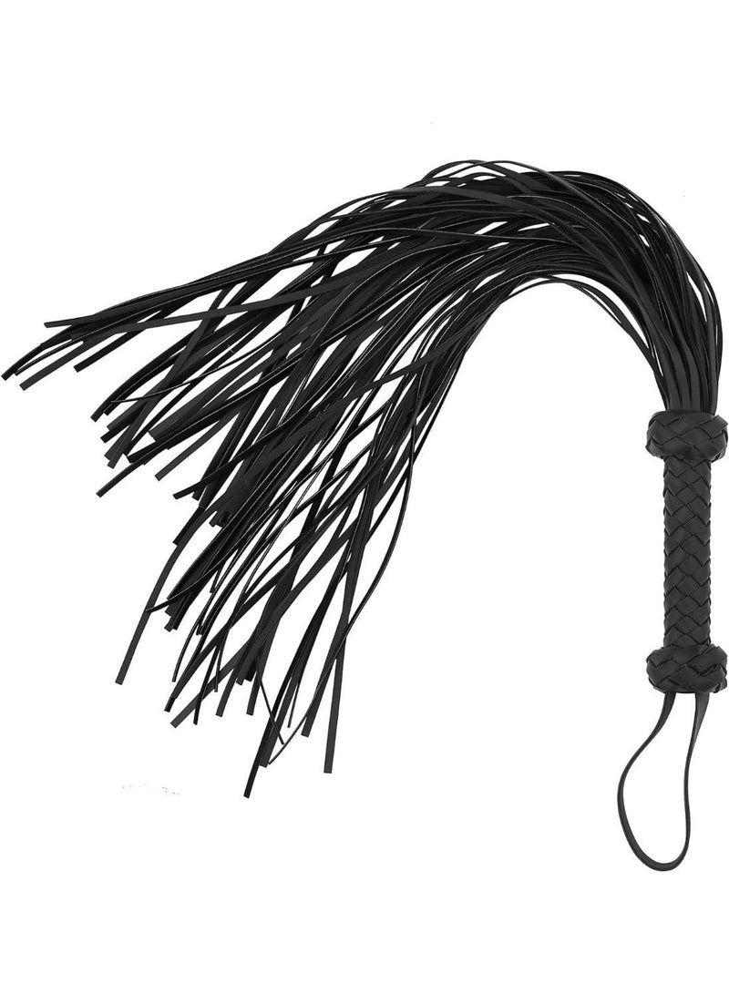 30" Faux Leather Equestrian Training Whip - Black Braided Horse Riding Tool - Image 1